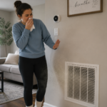 Woman Reacts to increased allergies which is one of the signs you might need duct cleaning